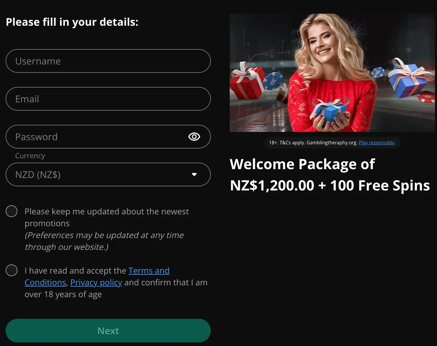Registration process at bcasino login